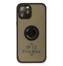 Apple iPhone 12 Pro Max Kılıf Montreal Yüzüklü Silikon Kapak - Siyah