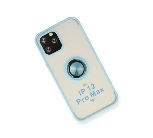 Apple iPhone 12 Pro Max Kılıf Montreal Yüzüklü Silikon Kapak - Buz Mavi