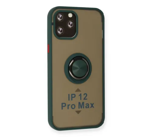 Apple iPhone 12 Pro Max Kılıf Montreal Yüzüklü Silikon Kapak - Yeşil