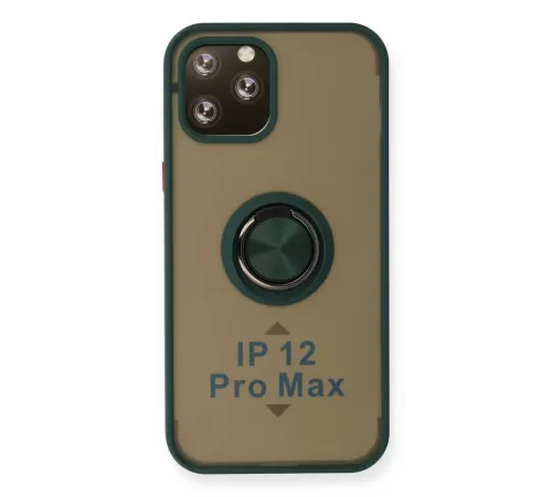 Apple iPhone 12 Pro Max Kılıf Montreal Yüzüklü Silikon Kapak - Yeşil