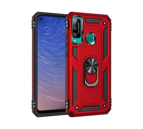 Huawei P40 Lite E Kılıf Sofya Yüzüklü Silikon Kapak - Kırmızı