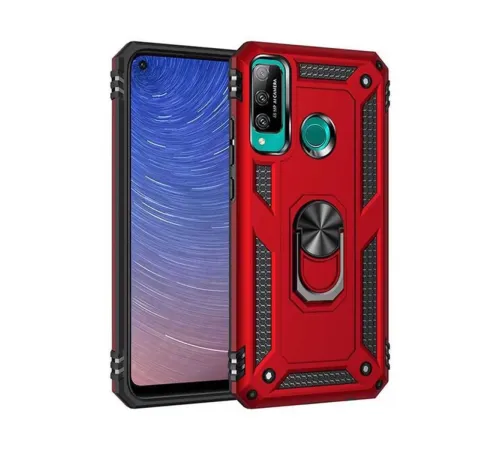 Huawei P40 Lite E Kılıf Sofya Yüzüklü Silikon Kapak - Kırmızı