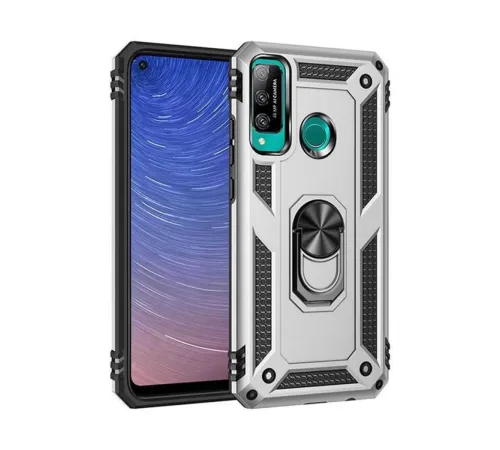 Huawei P40 Lite E Kılıf Sofya Yüzüklü Silikon Kapak - Gümüş