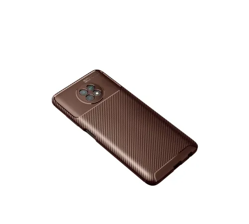 Xiaomi Redmi Note 9 5G Kılıf Auto Focus Karbon Kapak - Kahverengi