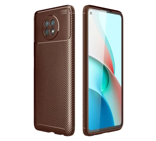 Xiaomi Redmi Note 9 5G Kılıf Auto Focus Karbon Kapak - Kahverengi