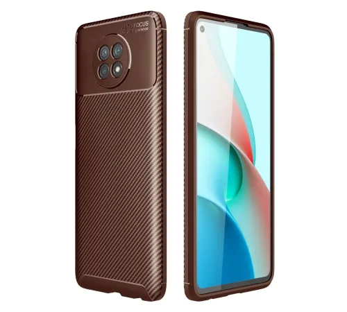 Xiaomi Redmi Note 9 5G Kılıf Auto Focus Karbon Kapak - Kahverengi
