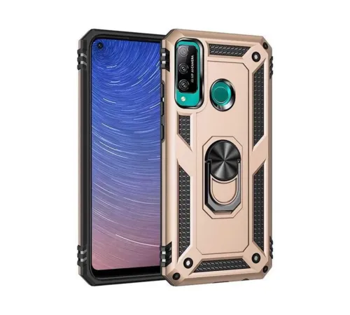 Huawei P40 Lite E Kılıf Sofya Yüzüklü Silikon Kapak - Gold