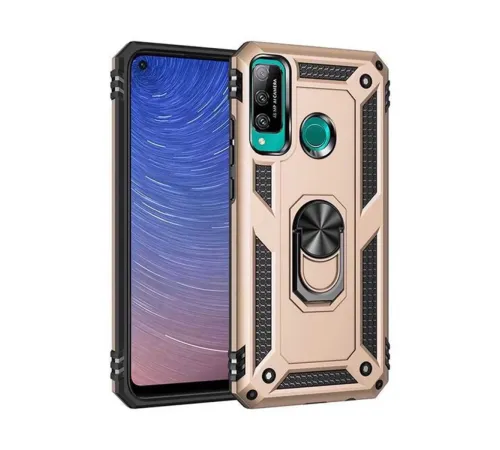 Huawei P40 Lite E Kılıf Sofya Yüzüklü Silikon Kapak - Gold