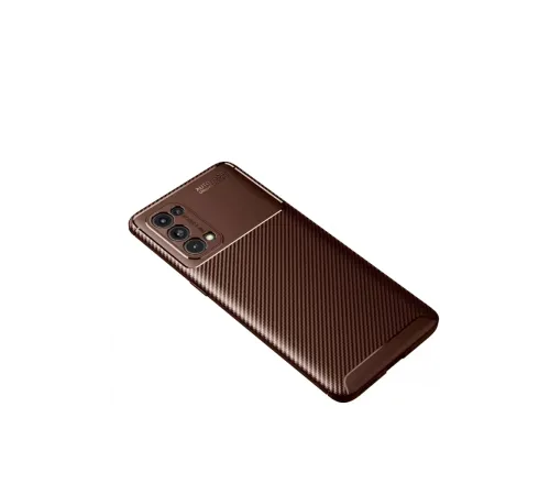 Reno 5 Pro Kılıf Auto Focus Karbon Kapak - Kahverengi