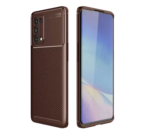 Reno 5 Pro Kılıf Auto Focus Karbon Kapak - Kahverengi