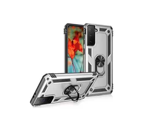 Samsung Galaxy S21 Kılıf Sofya Yüzüklü Silikon Kapak - Gümüş