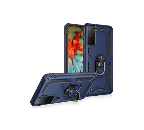 Samsung Galaxy S21 Kılıf Sofya Yüzüklü Silikon Kapak - Lacivert