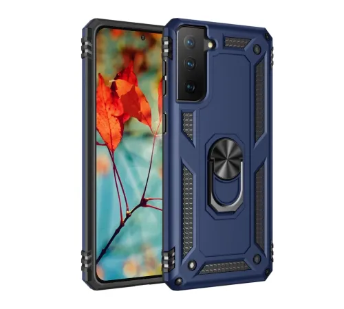 Samsung Galaxy S21 Kılıf Sofya Yüzüklü Silikon Kapak - Lacivert