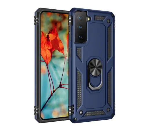 Samsung Galaxy S21 Kılıf Sofya Yüzüklü Silikon Kapak - Lacivert