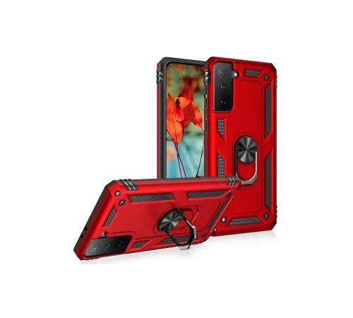 Samsung Galaxy S21 Kılıf Sofya Yüzüklü Silikon Kapak - Kırmızı