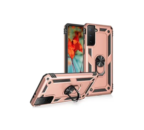 Samsung Galaxy S21 Kılıf Sofya Yüzüklü Silikon Kapak - Rose