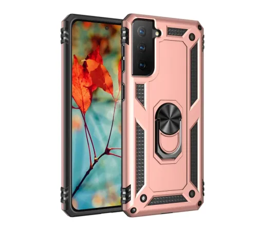 Samsung Galaxy S21 Kılıf Sofya Yüzüklü Silikon Kapak - Rose