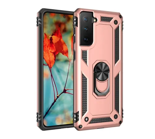 Samsung Galaxy S21 Kılıf Sofya Yüzüklü Silikon Kapak - Rose