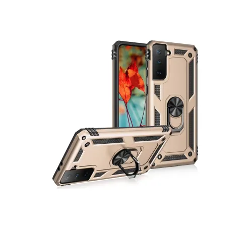Samsung Galaxy S21 Kılıf Sofya Yüzüklü Silikon Kapak - Gold