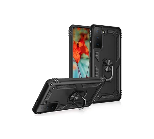 Samsung Galaxy S21 Plus Kılıf Sofya Yüzüklü Silikon Kapak - Siyah
