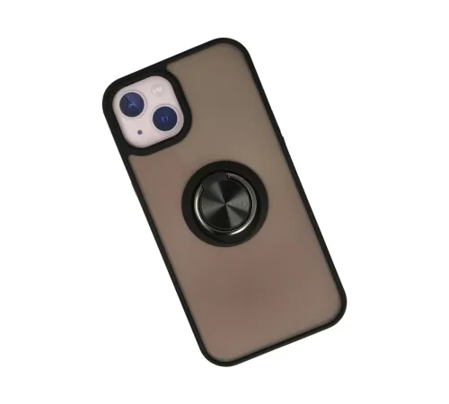 Apple iPhone 15 Kılıf Montreal Yüzüklü Silikon Kapak - Siyah