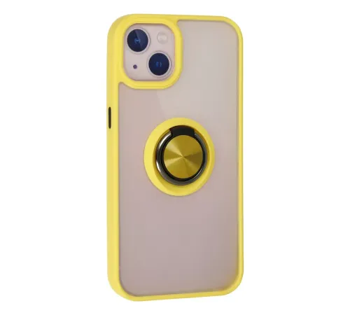 Apple iPhone 15 Kılıf Montreal Yüzüklü Silikon Kapak - Sarı