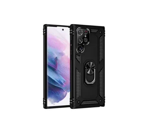 Samsung Galaxy S21 Ultra Kılıf Sofya Yüzüklü Silikon Kapak - Siyah