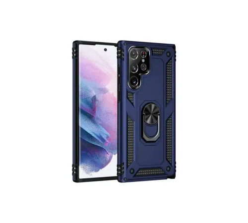 Samsung Galaxy S21 Ultra Kılıf Sofya Yüzüklü Silikon Kapak - Lacivert