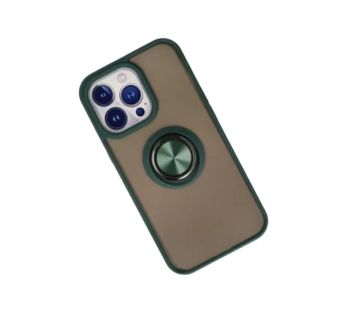 Apple iPhone 15 Pro Kılıf Montreal Yüzüklü Silikon Kapak - Yeşil
