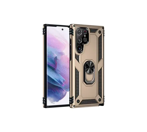 Samsung Galaxy S21 Ultra Kılıf Sofya Yüzüklü Silikon Kapak - Gold