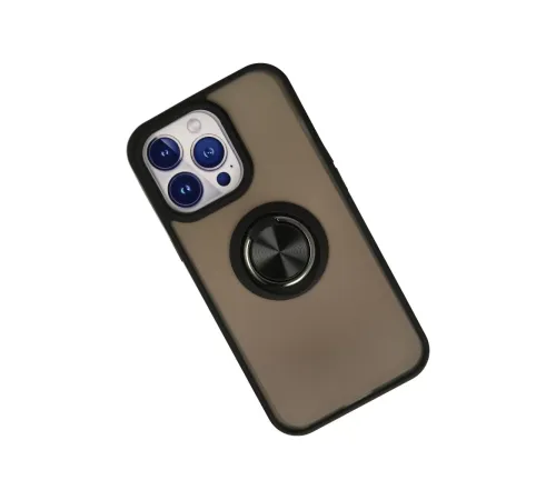 Apple iPhone 15 Pro Max Kılıf Montreal Yüzüklü Silikon Kapak - Siyah