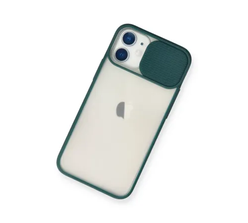 Apple iPhone 11 Kılıf Palm Buzlu Kamera Sürgülü Silikon - Yeşil