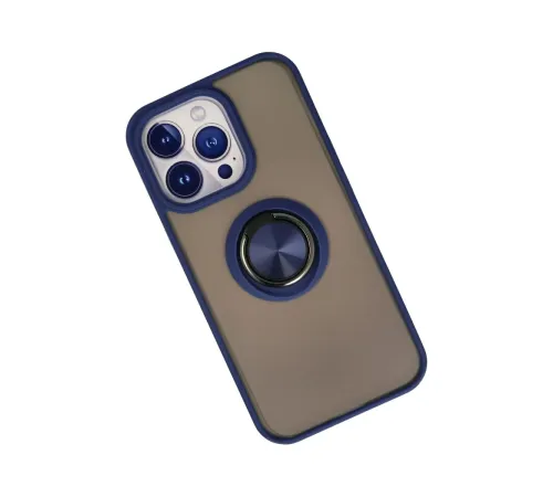 Apple iPhone 15 Pro Max Kılıf Montreal Yüzüklü Silikon Kapak - Lacivert