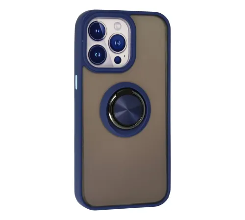 Apple iPhone 15 Pro Max Kılıf Montreal Yüzüklü Silikon Kapak - Lacivert