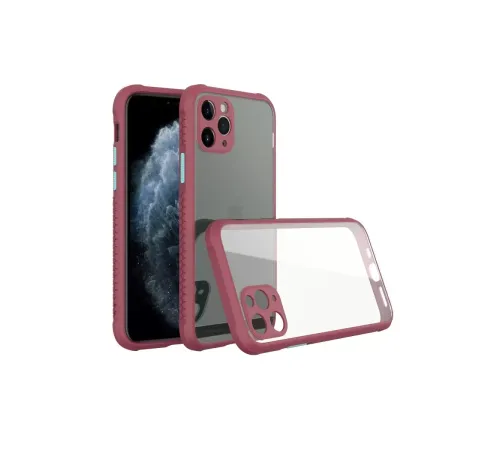 Apple iPhone 11 Pro Max Kılıf Miami Şeffaf Silikon - Fuşya