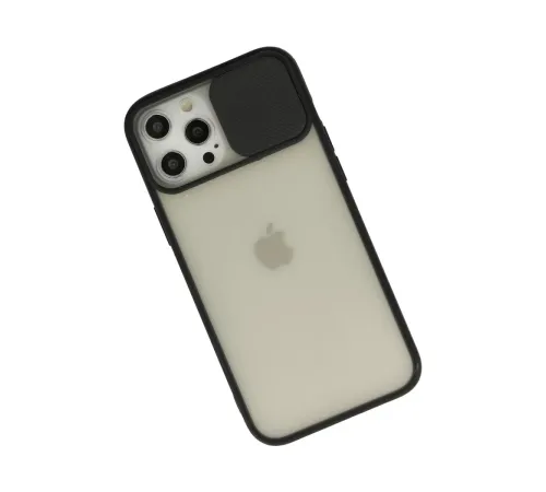 Apple iPhone 12 Pro Max Kılıf Palm Buzlu Kamera Sürgülü Silikon - Siyah