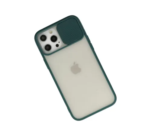 Apple iPhone 12 Pro Max Kılıf Palm Buzlu Kamera Sürgülü Silikon - Yeşil