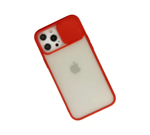 Apple iPhone 12 Pro Max Kılıf Palm Buzlu Kamera Sürgülü Silikon - Kırmızı