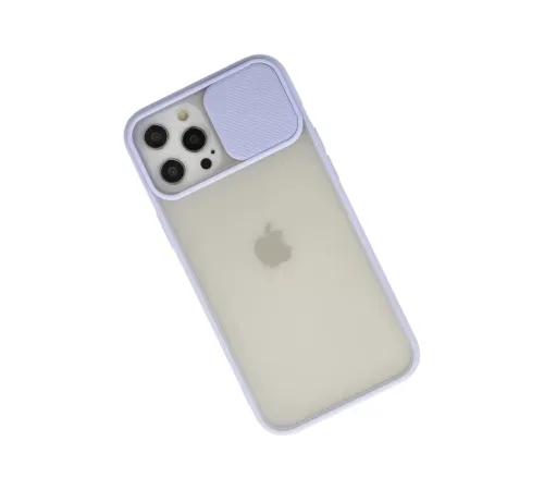 Apple iPhone 12 Pro Max Kılıf Palm Buzlu Kamera Sürgülü Silikon - Lila