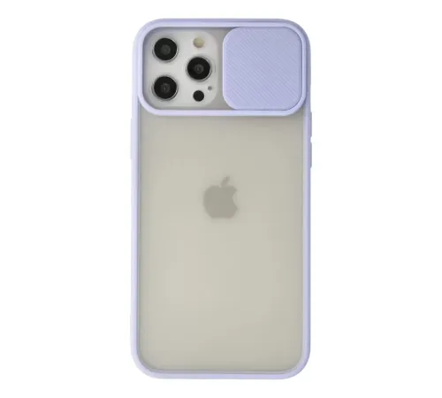 Apple iPhone 12 Pro Max Kılıf Palm Buzlu Kamera Sürgülü Silikon - Lila