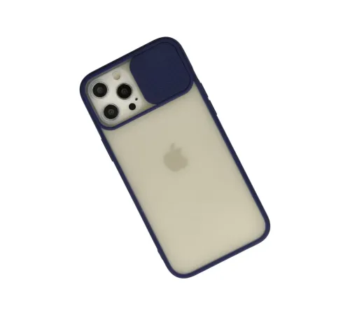 Apple iPhone 12 Pro Max Kılıf Palm Buzlu Kamera Sürgülü Silikon - Lacivert