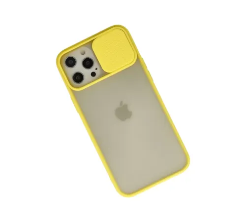 Apple iPhone 12 Pro Max Kılıf Palm Buzlu Kamera Sürgülü Silikon - Sarı
