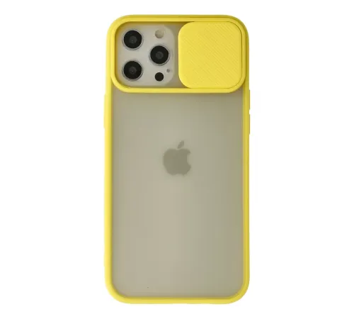Apple iPhone 12 Pro Max Kılıf Palm Buzlu Kamera Sürgülü Silikon - Sarı