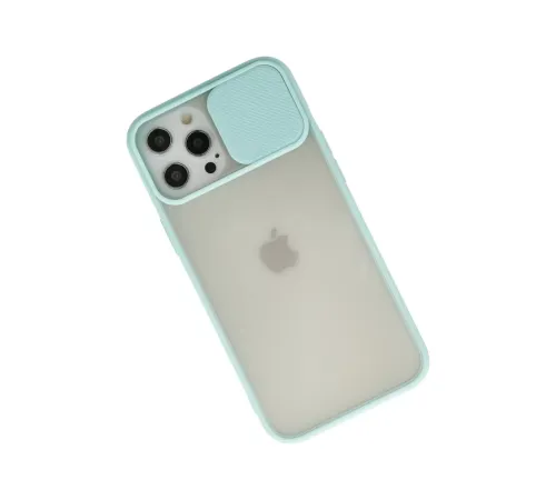 Apple iPhone 12 Pro Max Kılıf Palm Buzlu Kamera Sürgülü Silikon - Turkuaz
