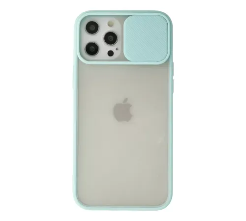 Apple iPhone 12 Pro Max Kılıf Palm Buzlu Kamera Sürgülü Silikon - Turkuaz