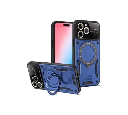 Apple iPhone 15 Pro Max Joy Lens Standlı Kapak - Lacivert
