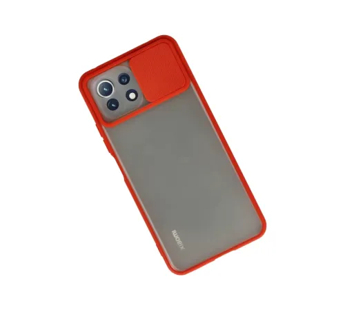 Xiaomi Mİ 11 Lite Kılıf Palm Buzlu Kamera Sürgülü Silikon - Kırmızı