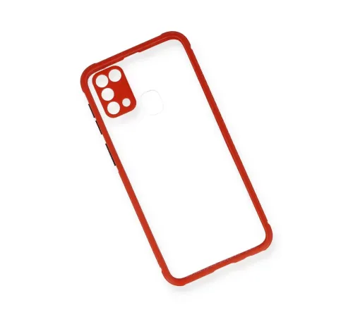 Samsung Galaxy M31 Kılıf Miami Şeffaf Silikon - Kırmızı