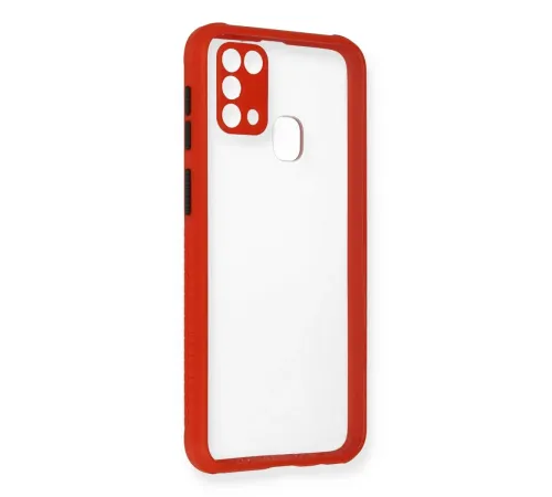Samsung Galaxy M31 Kılıf Miami Şeffaf Silikon - Kırmızı