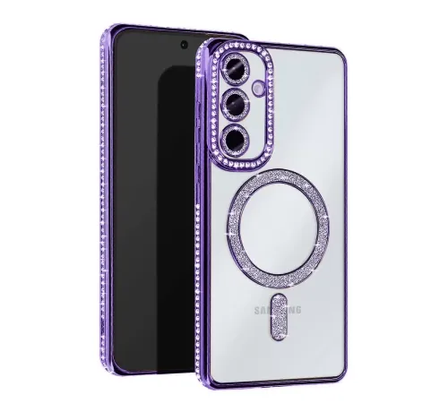 Samsung Galaxy S25 Kılıf Joke Simli Magneticsafe Kılıf - Derin Mor